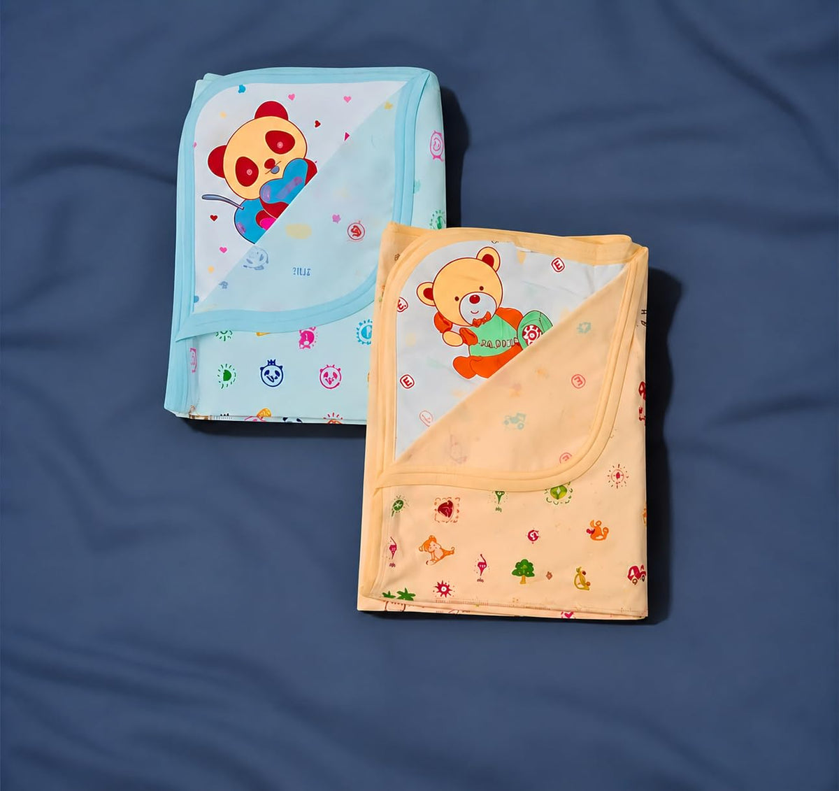 Baby Cotton Towel Wrap, Soft Printed Blanket for Newborns, Multicolour Cartoon Design, Pack of 2