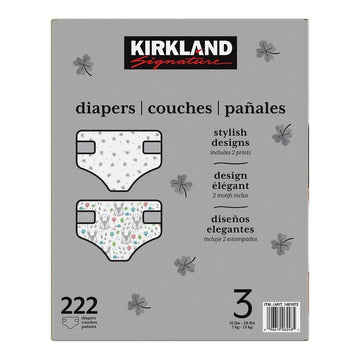 Kirkland Signature Diapers, Size 3 (16-28 Pounds), 222 Count