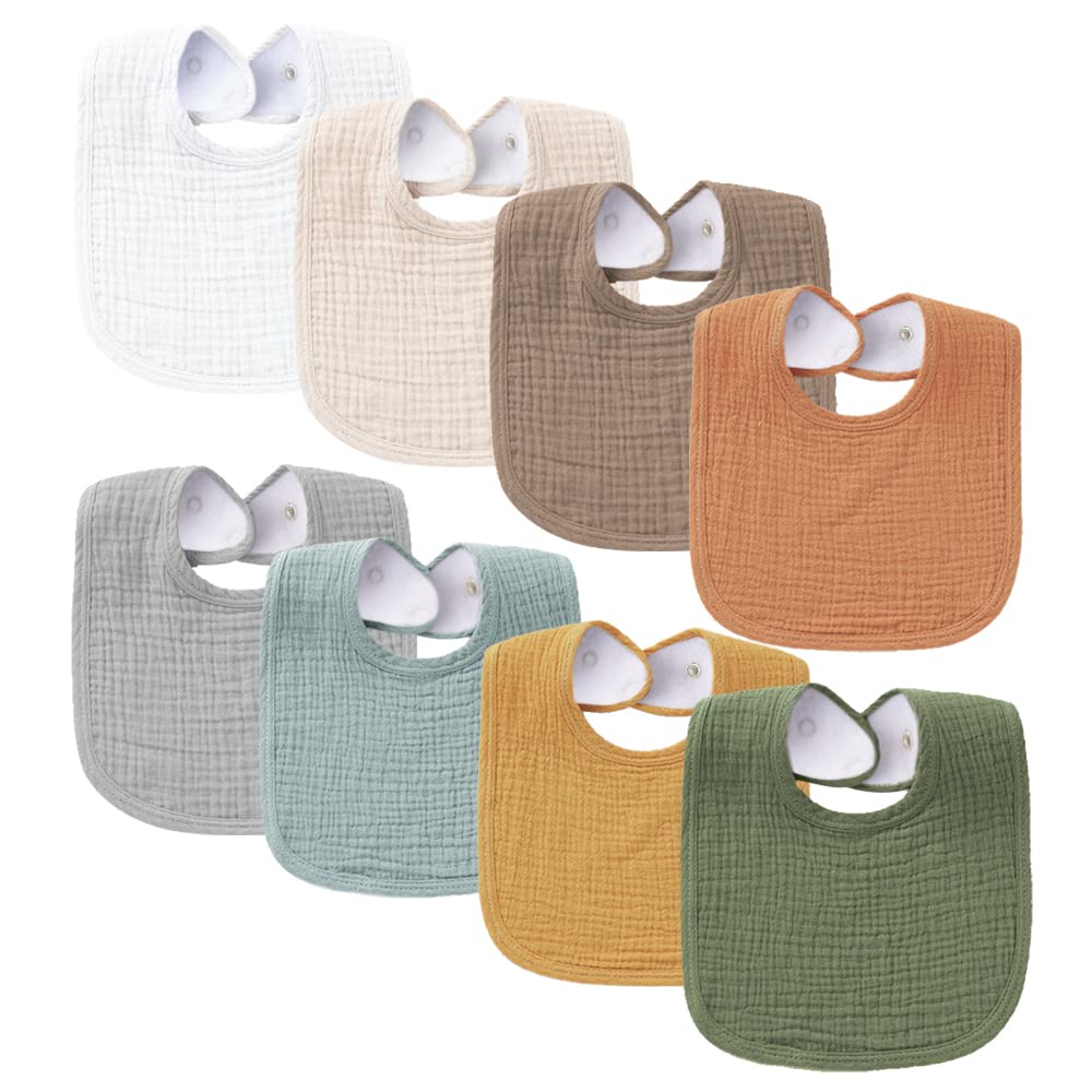 Konssy Muslin Baby Bibs 8 Pack Baby Bandana Drool Bibs Cotton For Unisex Boys Girls, 8 Solid Colors Set For Teething And Droolin