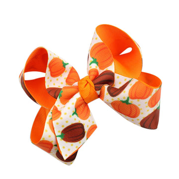 Fall Hair Bows Clip Orange White Satin Ribbon Barrettes Autumn Pumpkin Bow with Polka Dots 3.4in Hairpins Thanksgiving Hair Acce