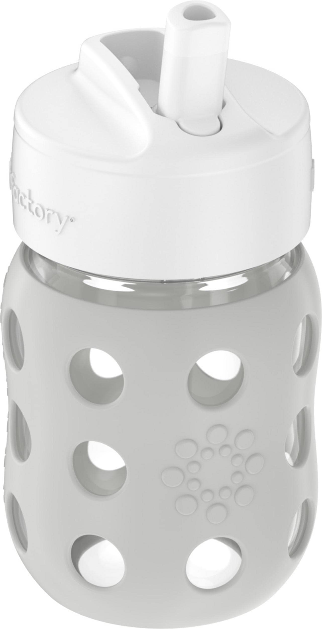 Lifefactory 8-Ounce Wide Neck Glass Baby Bottle With Protective Silicone Sleeve And Pivot Straw Cap, Stone Gray (Lg2241Wcg4)