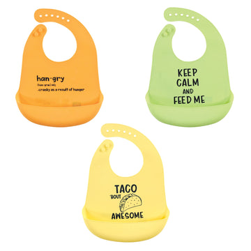 Hudson Baby Unisex Baby Silicone Bibs, Yellow Hangry, One Size