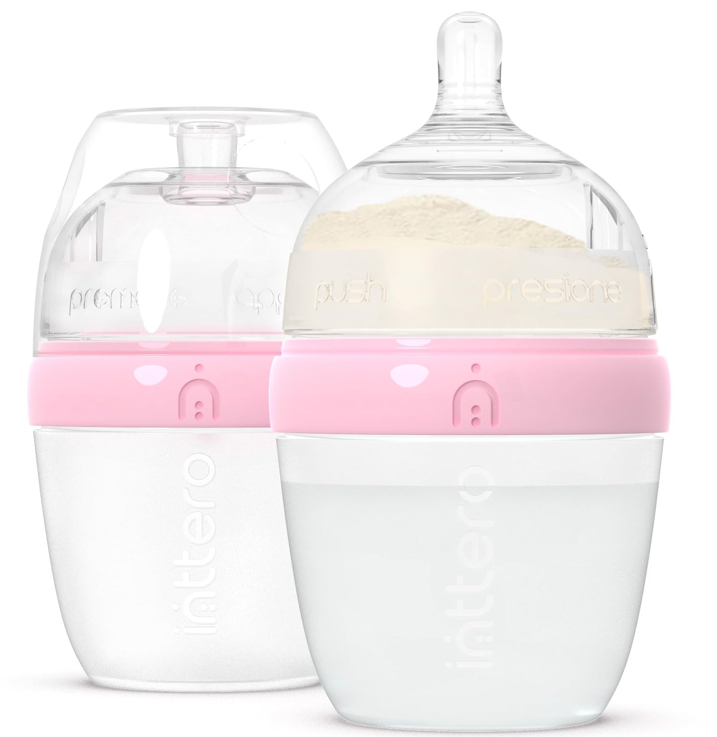 INTTERO Natural Anti-Colic Formula Dispenser Baby Bottle - Air-Free Vent - 6oz/2pk Cute Pink Slow Flow - Everyday Baby Essential