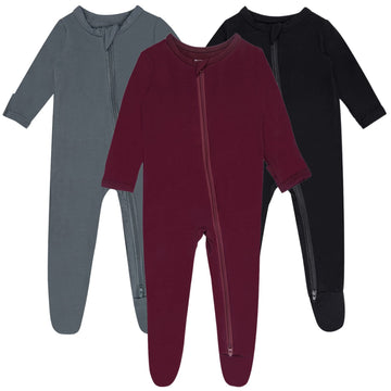 Guisby Baby Footed Long Sleeve Pajamas For Boy, Rayon Double Zippers Sleeper 3-Pack 12-18 Months