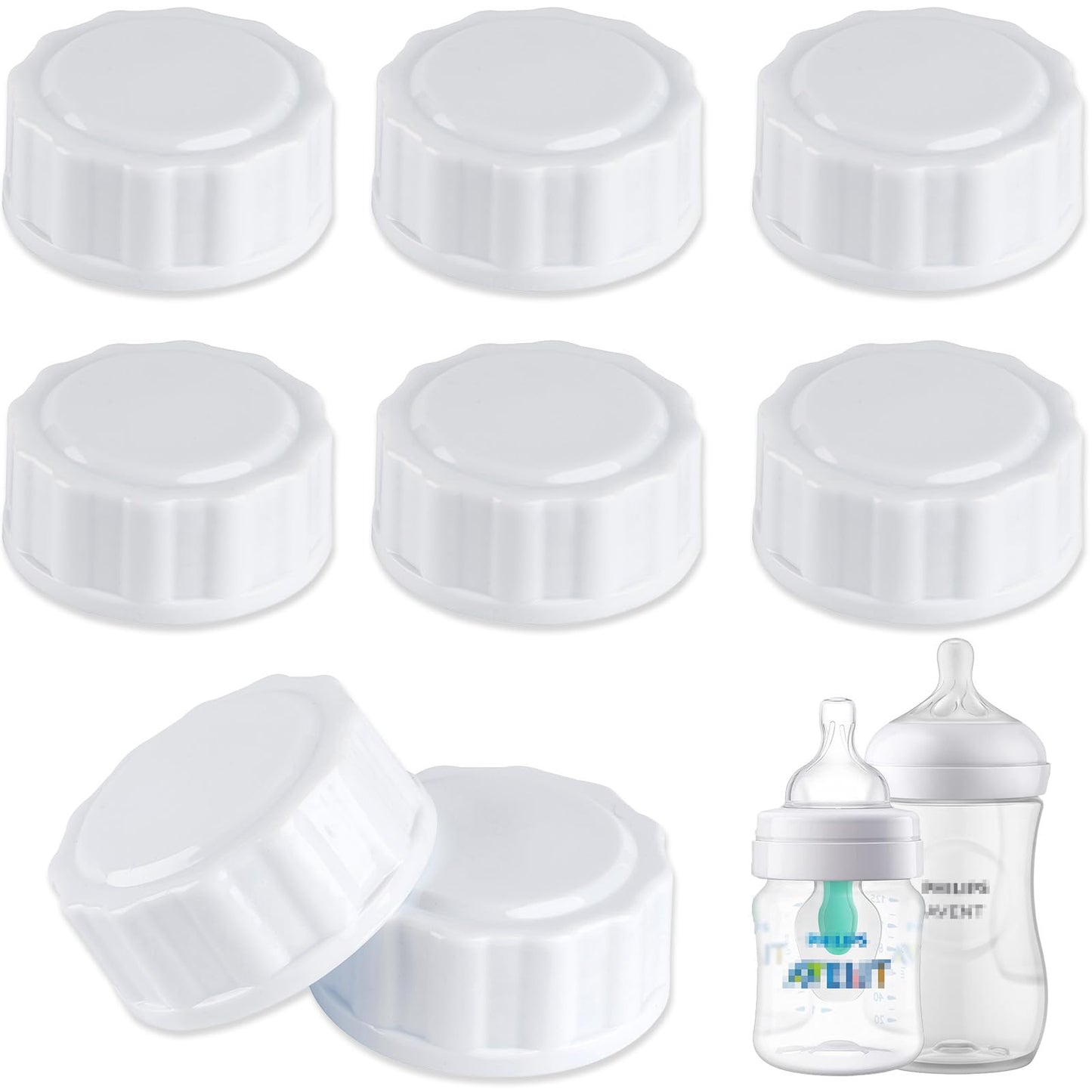 (8-Pcs) Travel Bottle Caps Compatible With Avent Bottles, Bottle Lids Replacement White