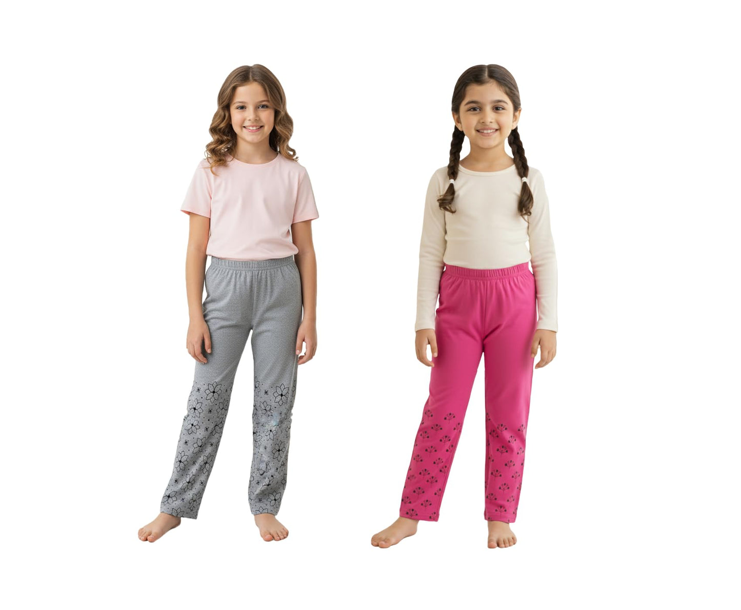 indi weaves Girls Cotton Printed Pyjama Set, Soft Breathable Fabric, Elastic Waist Nightwear, Comfortable Kids Sleepwear, Stylis