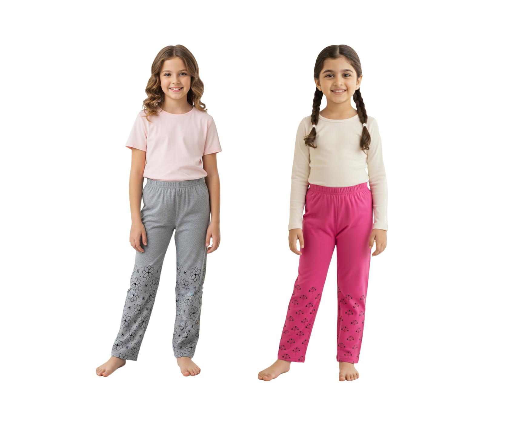 indi weaves Girls Cotton Printed Pyjama Set, Soft Breathable Fabric, Elastic Waist Nightwear, Comfortable Kids Sleepwear, Stylis