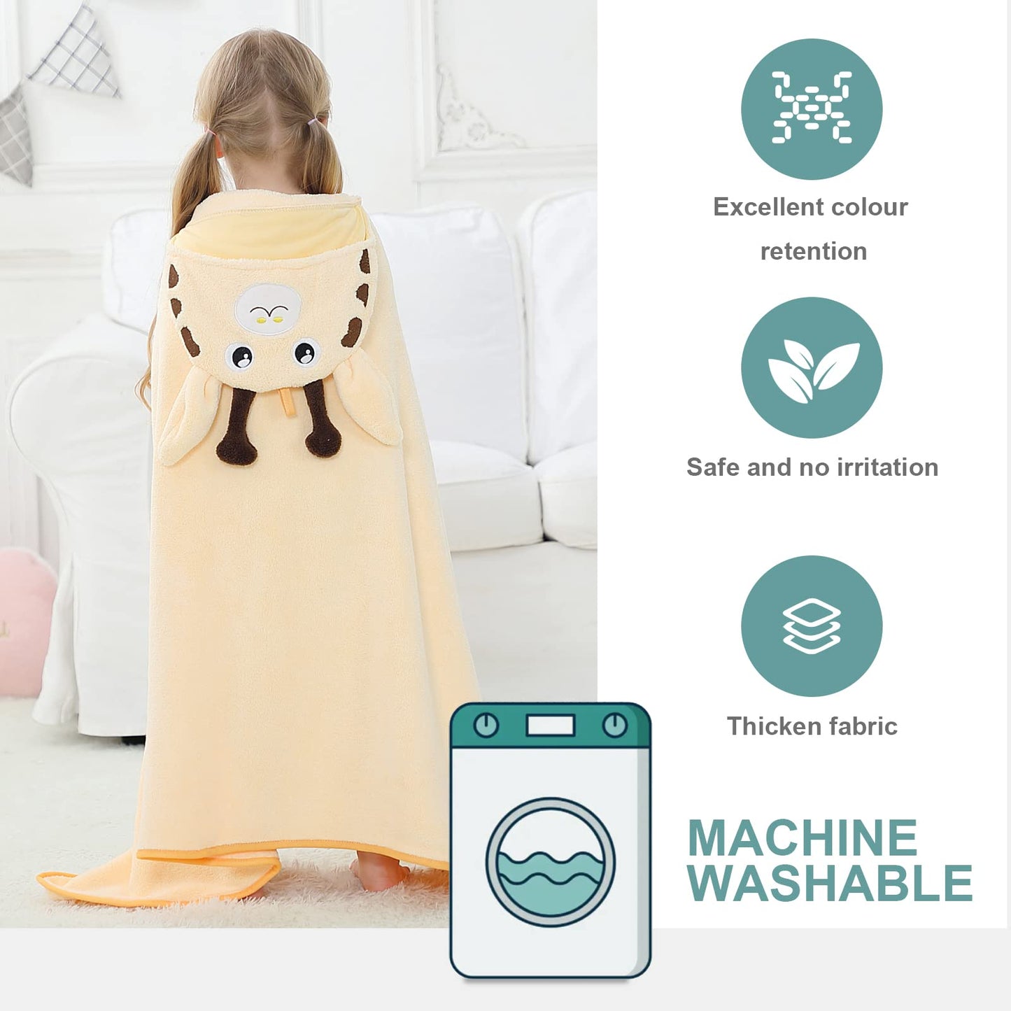 Michley Cartoon Hooded Baby Towel Unisex, Premium Soft Swimming Bathrobe Large Washcloths 31.5 ' X 53 ' For 0-9T (Giraffe)