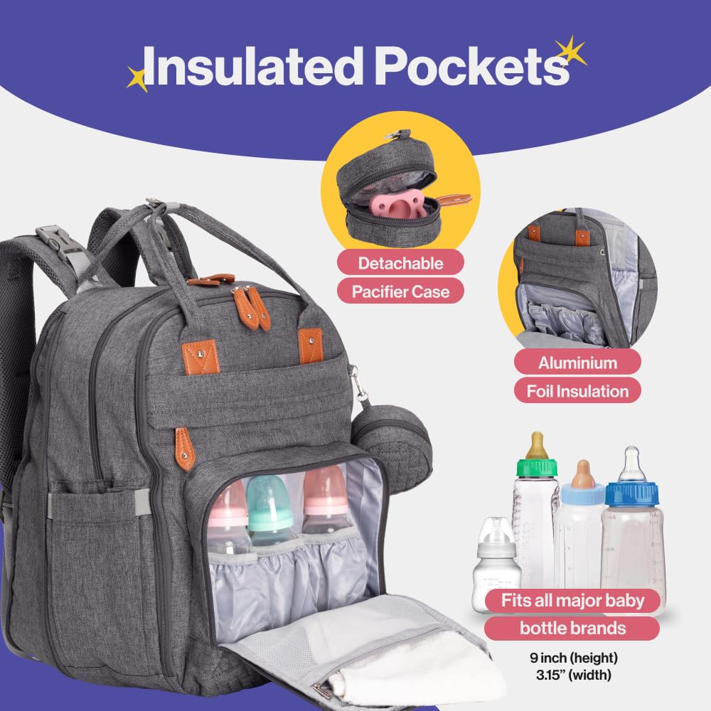 Babbleroo Extra Large Diaper Bag Backpack, Expandable Baby Bag With Up To 50% More Capacity - Travel Essentials Baby Bag Tote Wi