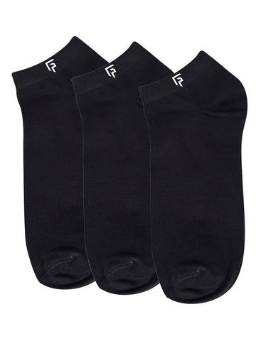 Footprints Pack Of 3 Black Solid Ankle| Length Socks |