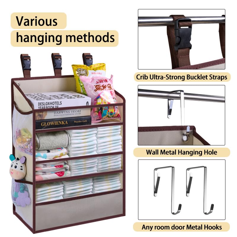 Wishjazz Xl Hanging Diaper Caddy Organizer For Changing Table, Crib, Playard, Wall, Reinforced 3-Tier Diaper Caddy With Mesh Poc