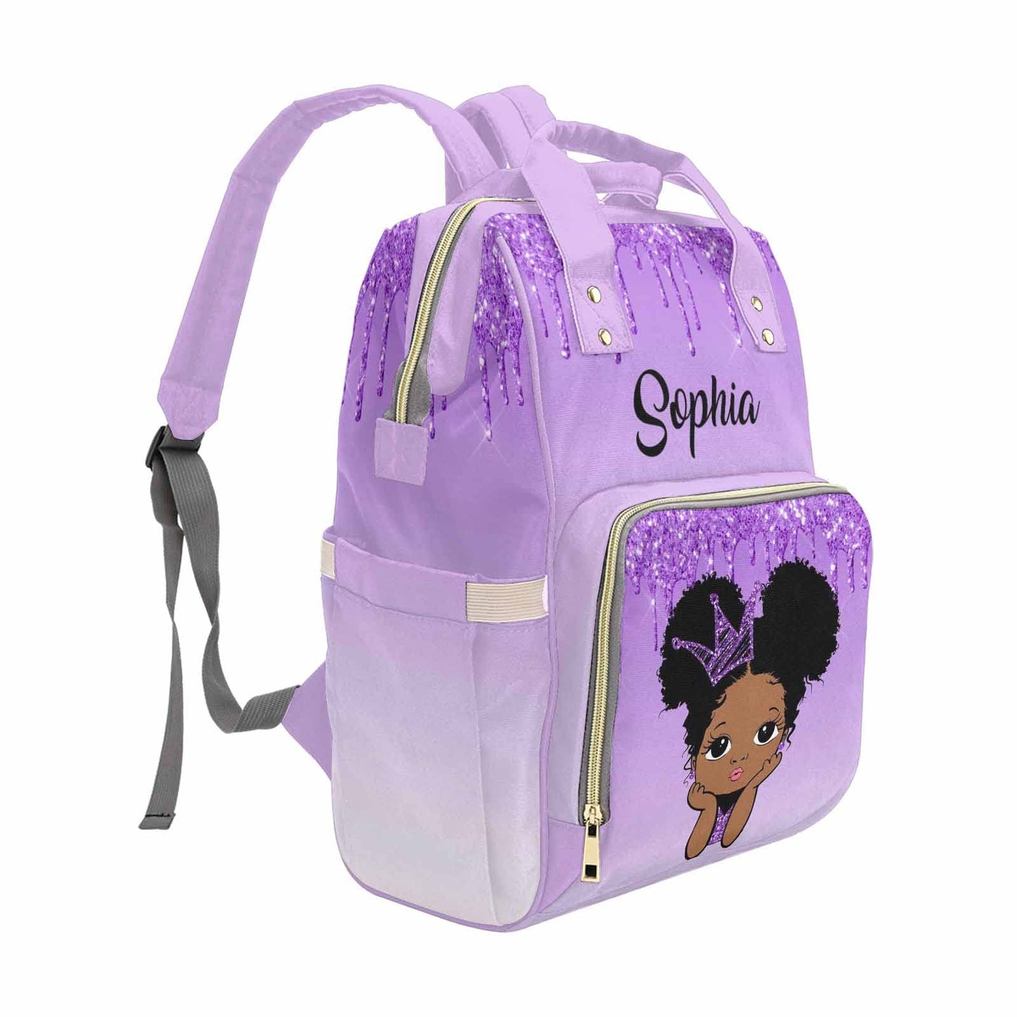 M Yescustom Custom Name Diaper Bag, Personalized Purple Glitter Nylon Nursing Mommy Bags Gradient Waterproof Travel Backpack Wit