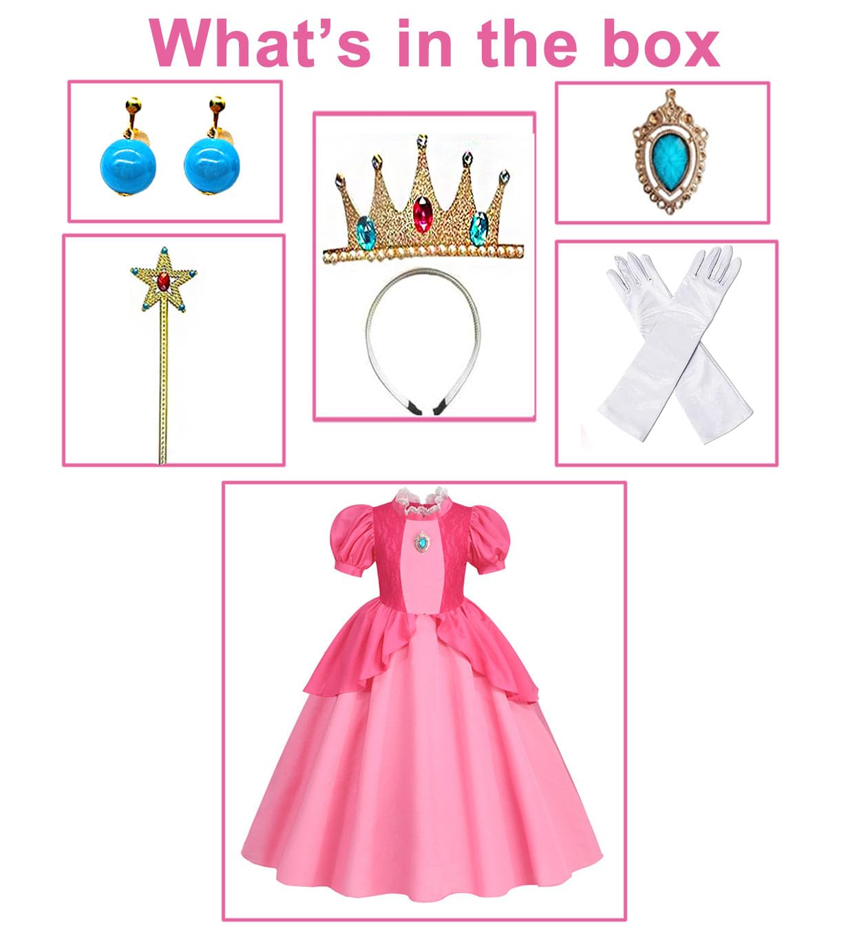 Yuegoo Princess Peach Costume Dress For Girls Kids, Super Bros Princess Peach Cosplay Halloween Party Dress Up Suit 3-12Y (110(4