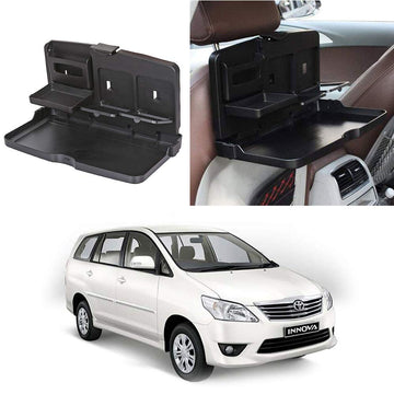 Oshotto (FT02) Car Backseat Food Travel Dining Meal & Snaks Tray & Cup Holder Compatible with Toyota Innova (Black)  1 Piece