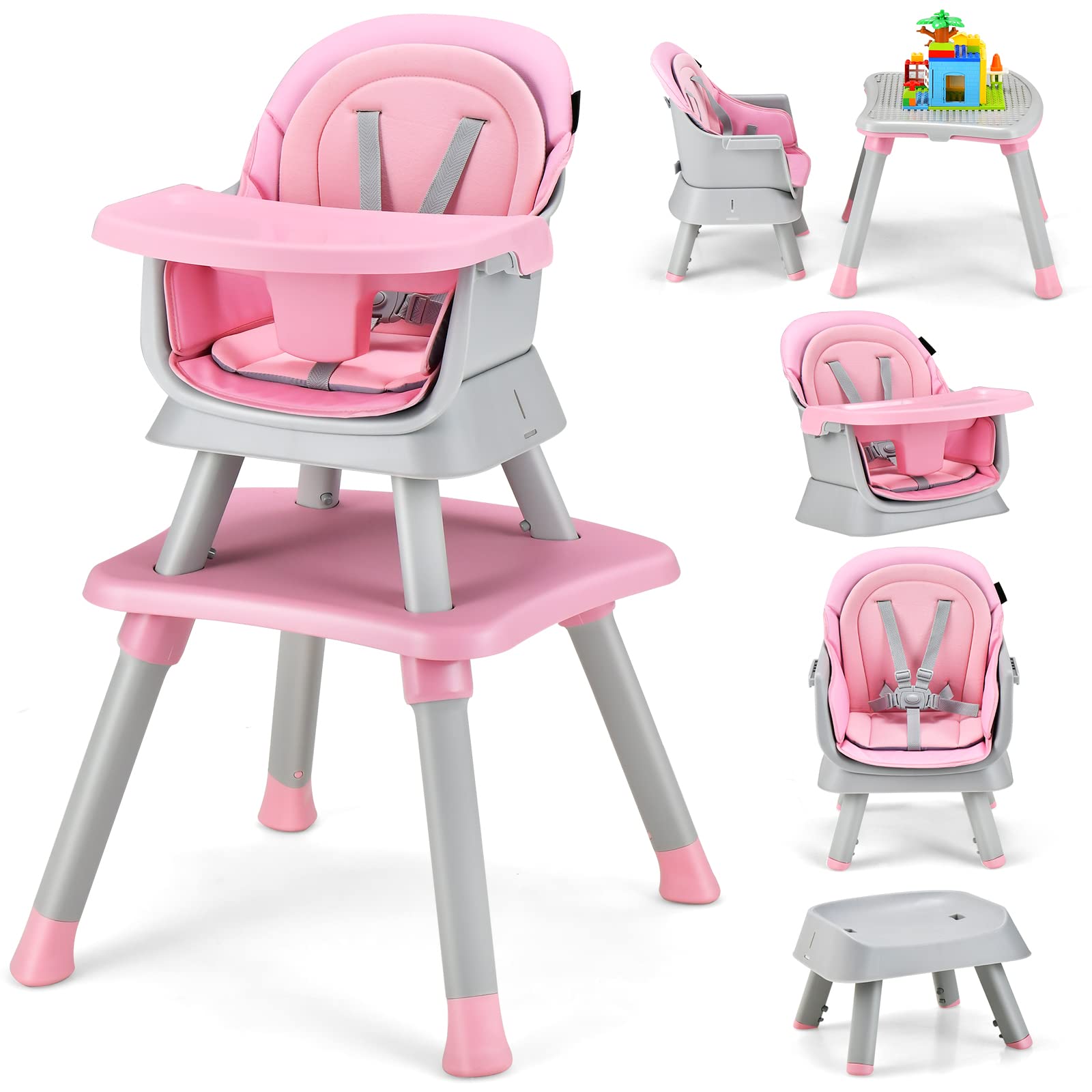 HONEY JOY 8 in 1 Baby High Chair, Convertible Highchair for Babies and Toddlers/Table and Chair Set/Building Block Table/Booster