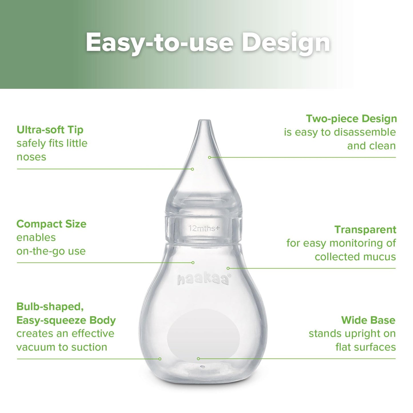 Haakaa Silicone Baby Nasal Aspirator | Nose Bulb Syringe | Easy-Squeezy Baby Nose Cleaner, Newborn Infant &Toddler - Bpa Free Si