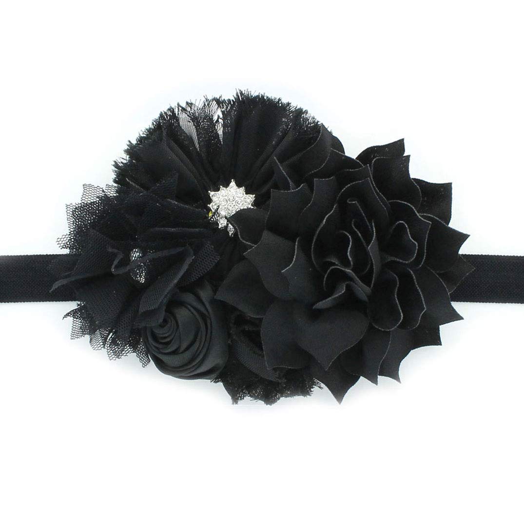 My Lello Baby Headband Shabby Fabric Flower Cluster Stretchy Elastic Black