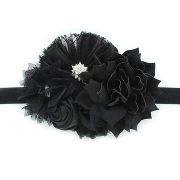 My Lello Baby Headband Shabby Fabric Flower Cluster Stretchy Elastic Black