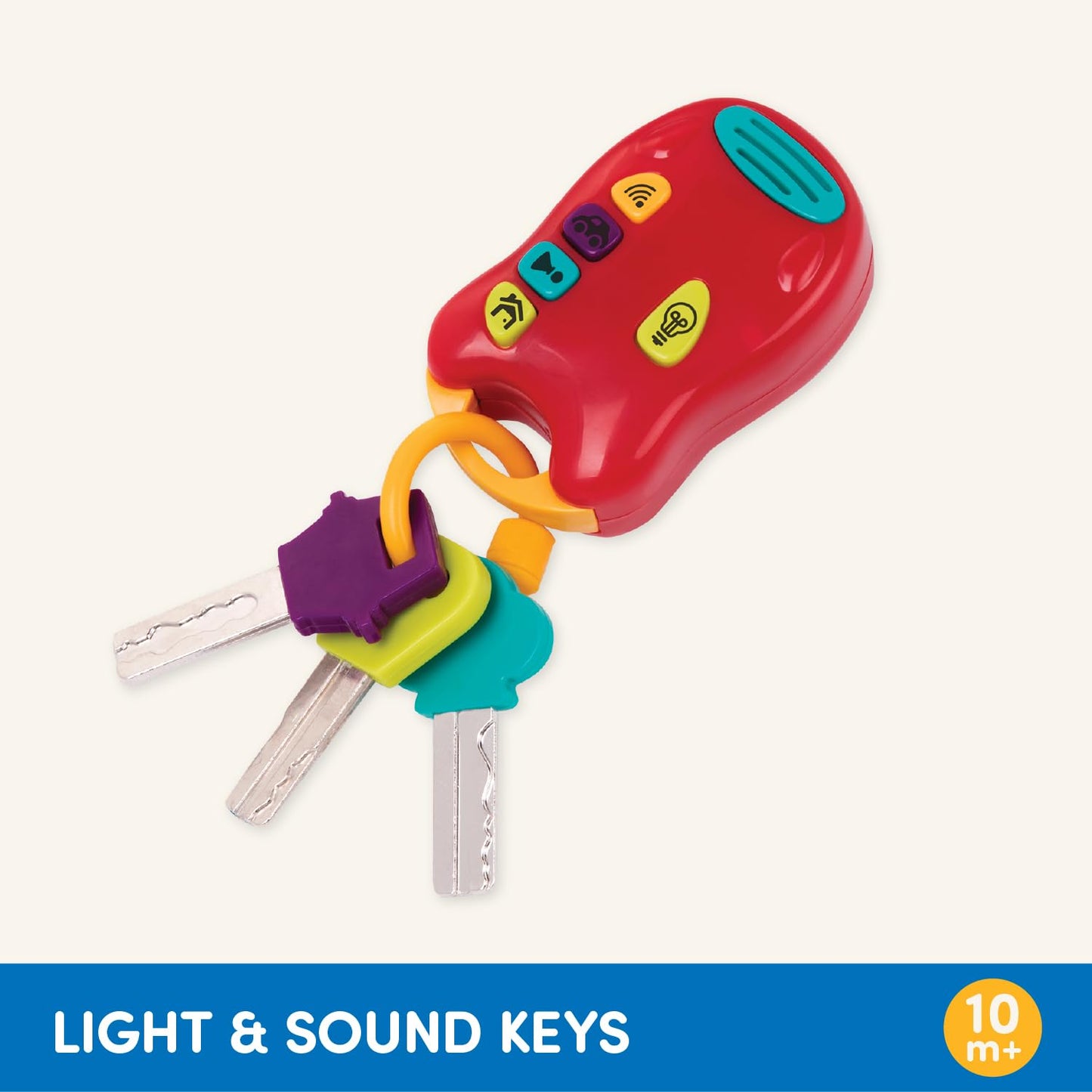 Battat - Toy Keys Set - 3 Keys & Remote With 4 Fun Sounds - Mini Flashlight - Toy Car Keys With Fob For Baby, Toddler - 10 Month