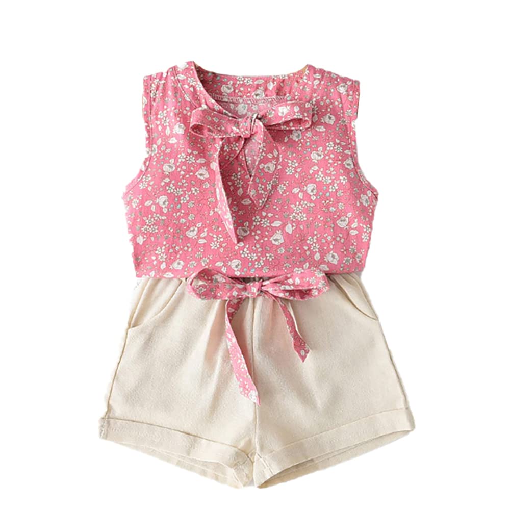 Bold N Elegant Cute Flower Printed Girls Cotton Sleeveless Top And Shorts Clothing Set For Infant Toddler Baby Girl (Flower  Pi