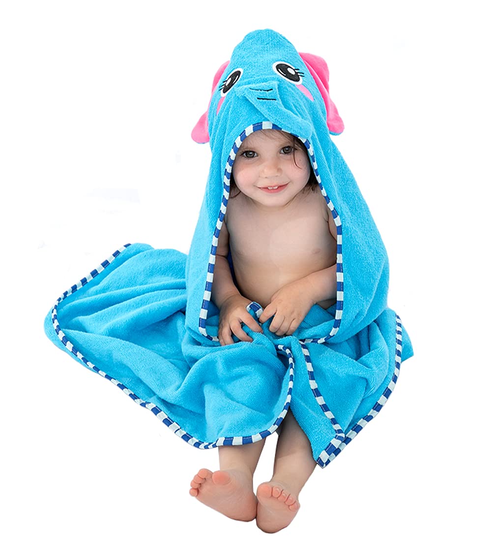 TONWHAR Cotton Animal Face Hooded Towel,Baby Soft Terry Hooded Bath Towel for Toddler Boys Girls 06 Year (Elephant)