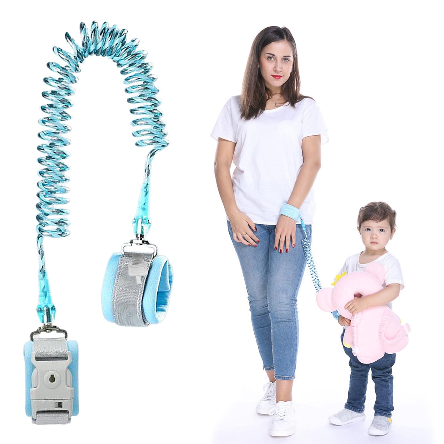 Anti Lost Wrist Link Band For Kids With Lock And Key For Child Safety Adjustable Wrist 2.5 Meter (Blue)