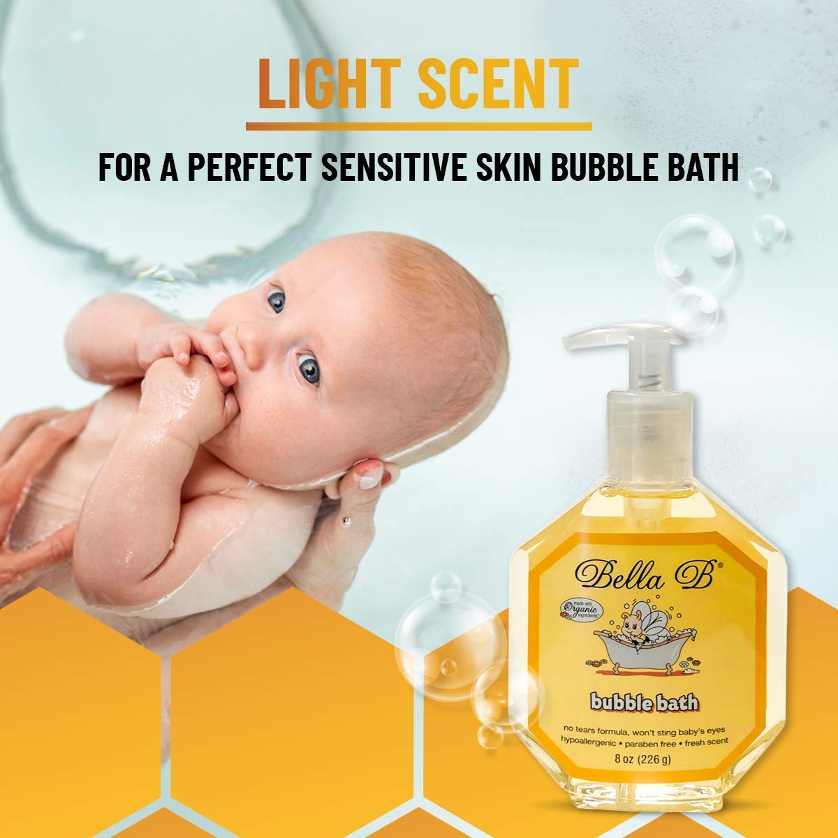 Bella B Bubble Bath For Baby & Kids 8 Oz - Organic Bubble Bath For Toddlers - Toddler Bubble Bath Tear-Free Baby Bubble Bath Org