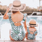 Iffei Mommy And Me Swimsuit One Piece Leaves Printed Ruffle V Neck Bathing Suits Family Matching Swimwear Green Girls: 2 Years