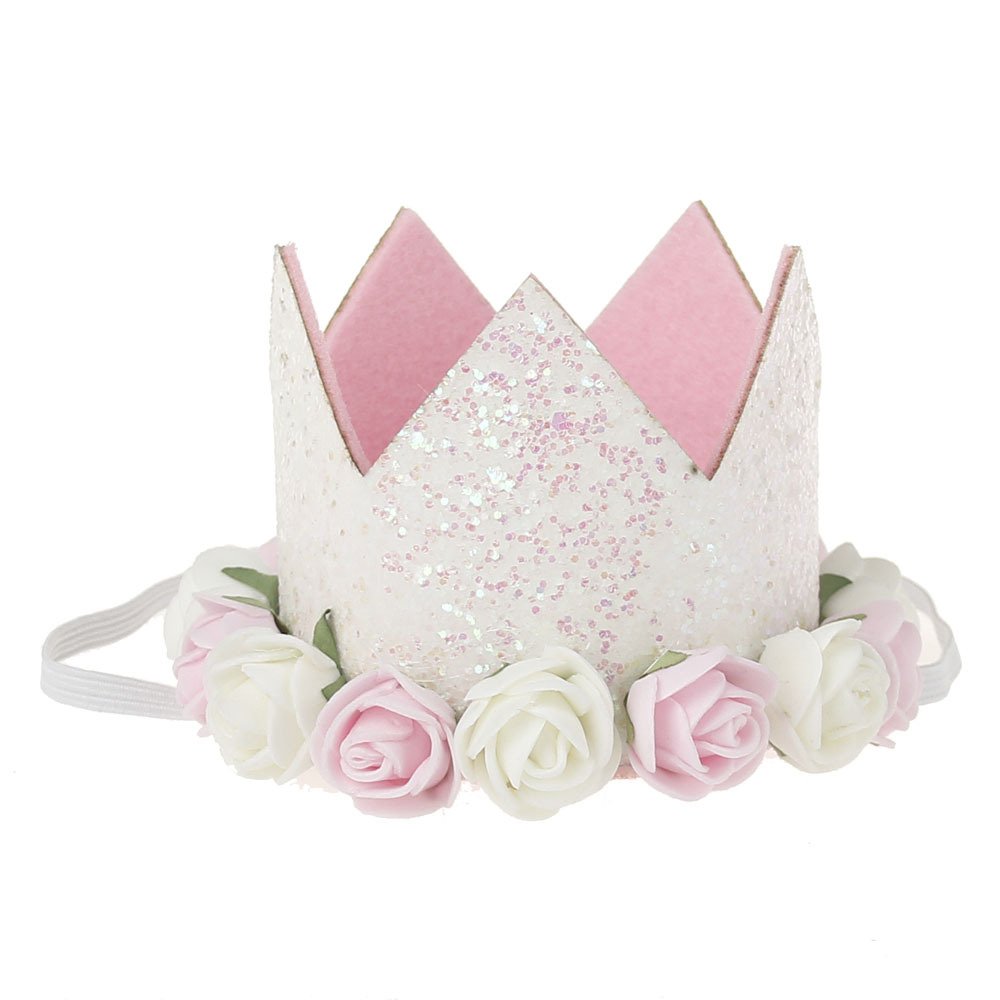 Golden Swallow 1/2 Birthday Crown Baby Girl Flower Tiara Headband Birthday Party Hairband