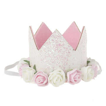 Golden Swallow 1/2 Birthday Crown Baby Girl Flower Tiara Headband Birthday Party Hairband