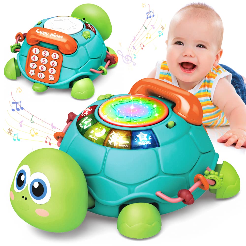 Baby Toys 6 to 12 Months, Musical Turtle Crawling Baby Toys for 12-18 Months, Early Learning Educational Toy with Light & Sound,