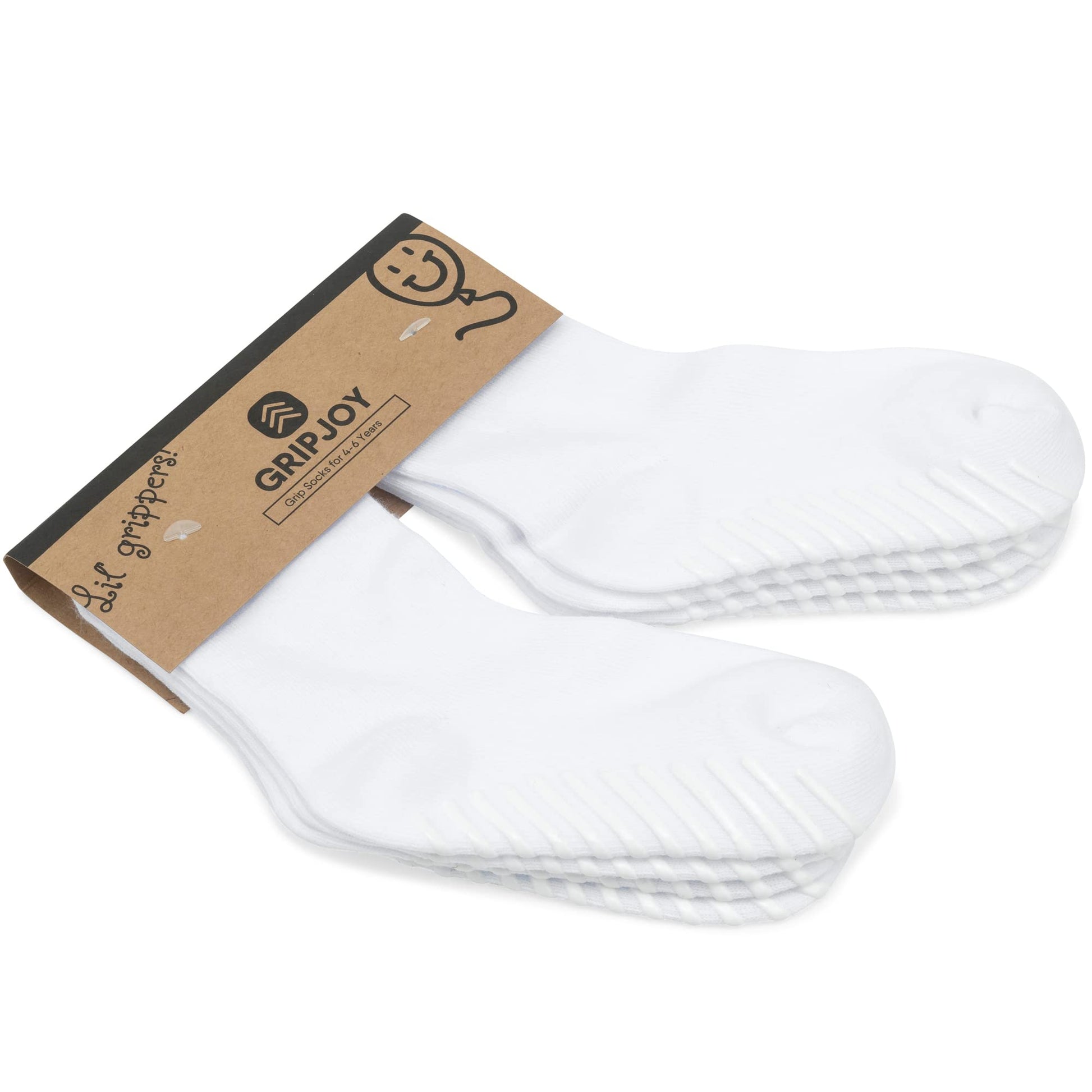 Gripjoy Toddler Socks With Grippers - Non Slip Socks For Kids - Toddler Grip Socks - 4-6 Years - White - 4 Pairs