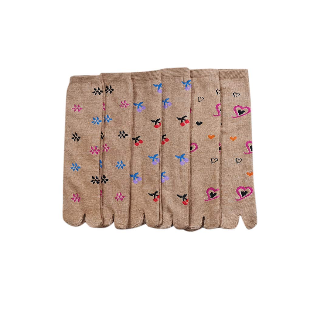 Mukhaksh = 8 Socks Girls Winter Woolen Warm Beige Based Ankle Length Multicolour Socks With Thumbs (910 Years) With Multiple Pa