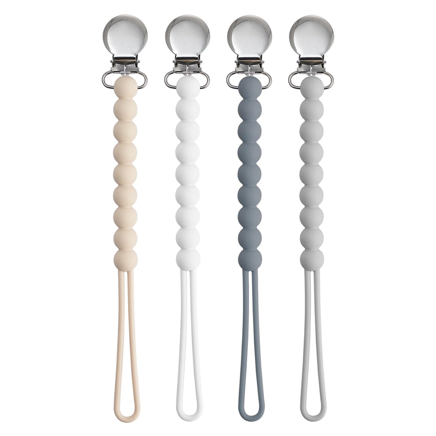 Pacifier Clip For Boys Girls - Moribox 4 Pack Paci Clip Soothie Baby Binky Holder For Shower Gift Birthday (Beige+White+Dgrey+Lg