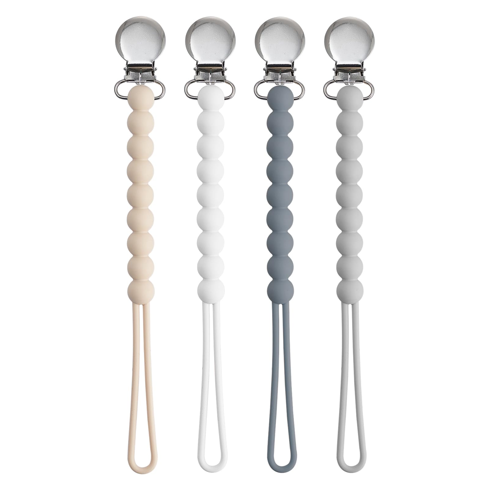 Pacifier Clip For Boys Girls - Moribox 4 Pack Paci Clip Soothie Baby Binky Holder For Shower Gift Birthday (Beige+White+Dgrey+Lg