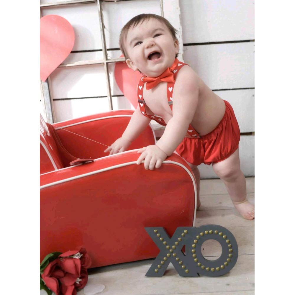 1St Valentine'S Day Outfit Boy Baby First 1St Birthday Outfit Cake Smash Photo Props Bloomers Diaper Cover Adjustable Suspender