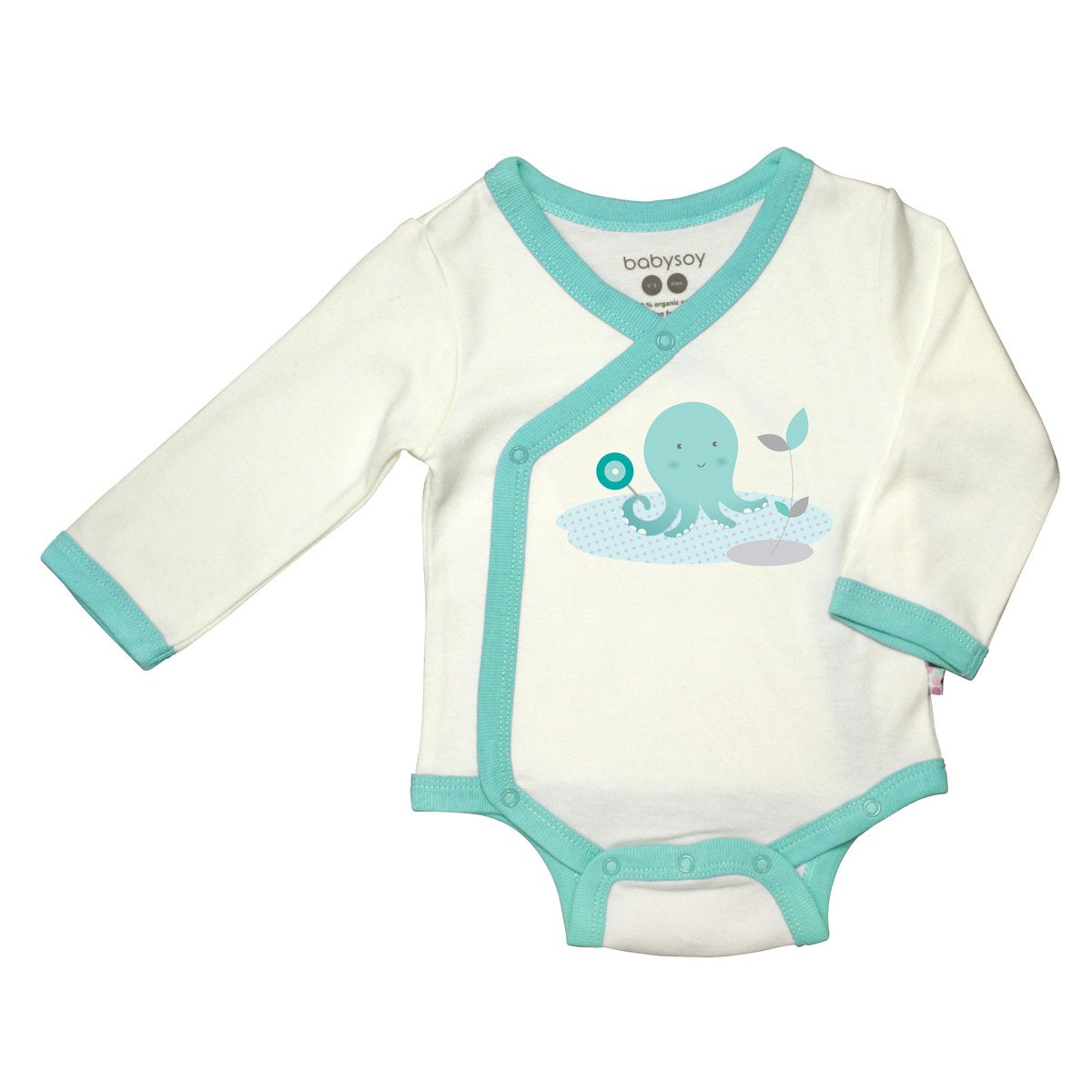 Babysoy Eco Organic Long Sleeve Kimono Bodysuit Octopus 3-6 Months