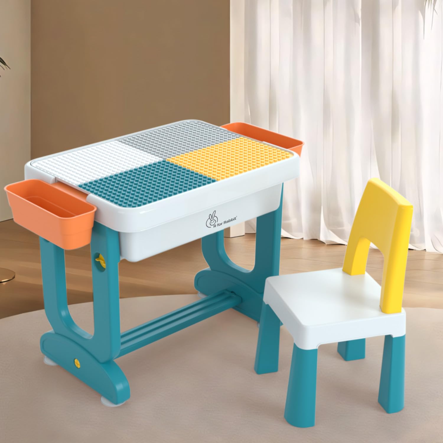 R For Rabbit Little Genius Learner Kids Study Table Set With Chair, 4 In 1 Multifunctional Desk Set For 37 Years Kids, Up To 45