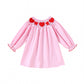 Toddler Baby Girl Valentines Day Outfit Heart Embroidery Smocked Dress Long Sleeve Princess Dresses Cute Clothes (Pink-A, 6-9 Mo