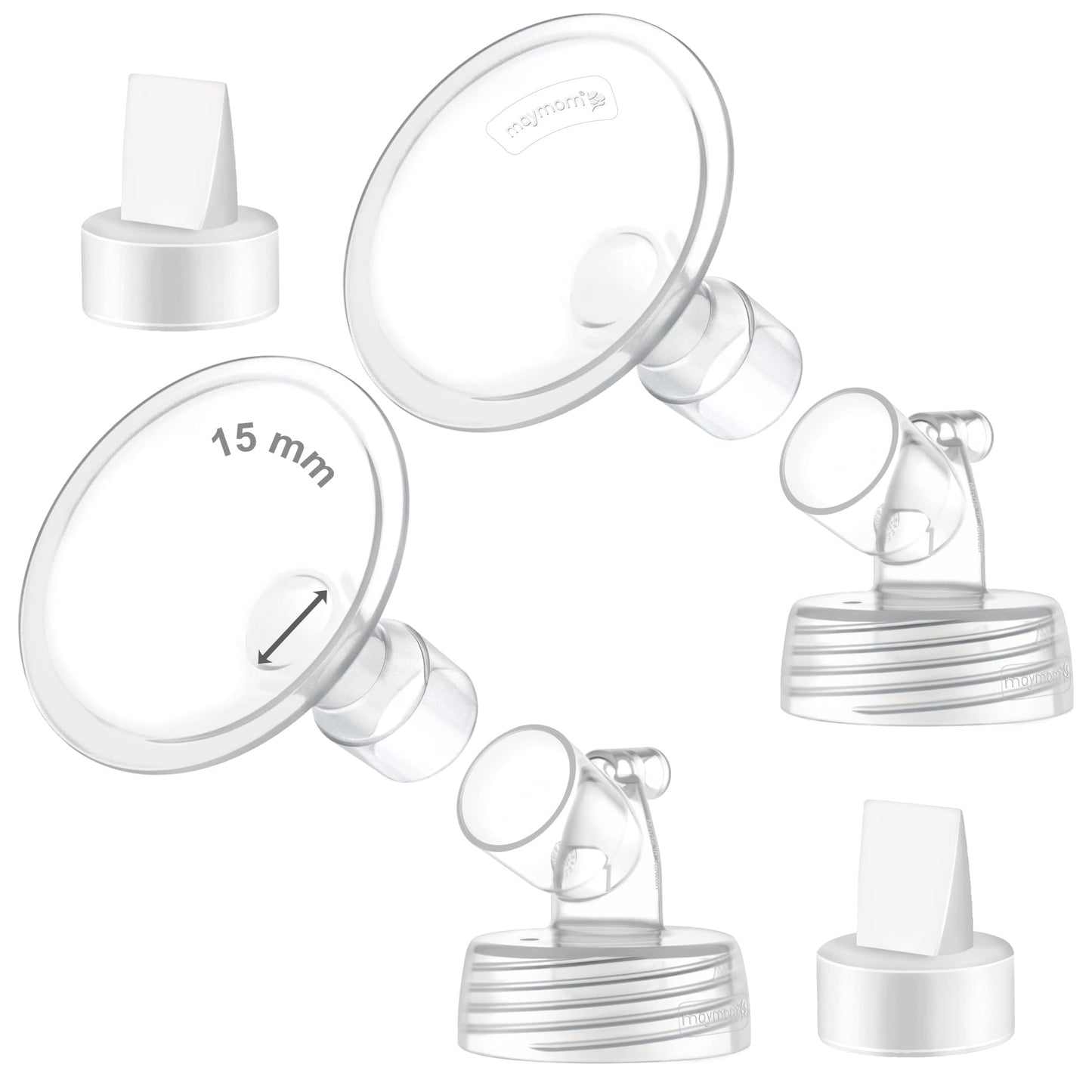 2X 15 Mm Maymom Two-Piece Wide Neck Pump Parts Compatible With Spectra S1,Spectra S2 Pumps And 2 Valves; Incl Wide Mouth Flanges