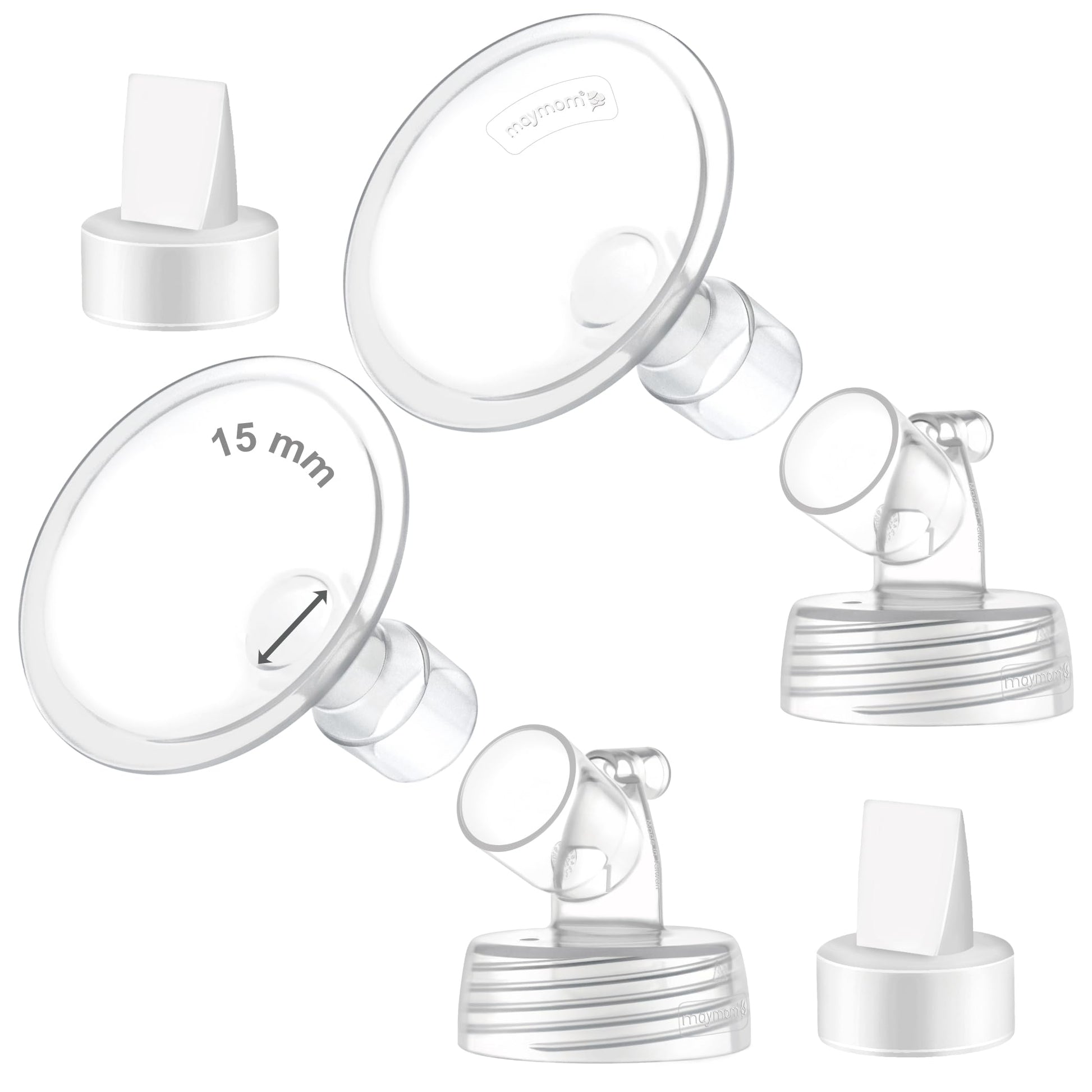 2X 15 Mm Maymom Two-Piece Wide Neck Pump Parts Compatible With Spectra S1,Spectra S2 Pumps And 2 Valves; Incl Wide Mouth Flanges