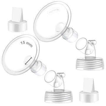 2X 15 Mm Maymom Two-Piece Wide Neck Pump Parts Compatible With Spectra S1,Spectra S2 Pumps And 2 Valves; Incl Wide Mouth Flanges
