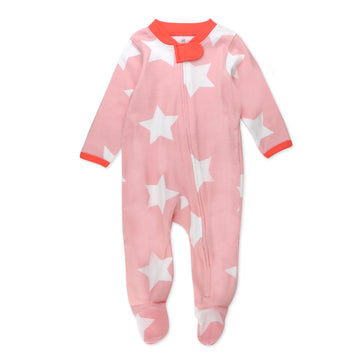 Honestbaby Baby Celebration Sleep & Play Footed One-Piece Pajama Sleeper 100% Organic Cotton, Jumbo Star Pink, 3-6 Months