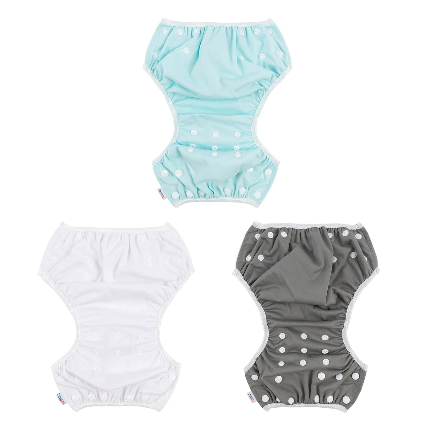 Alvababy Baby Swim Diapers 3Pcs One Size Reuseable Washable & Adjustable For Swimming Lesson & Blue Gray White 3Swy18