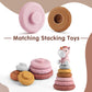 Nueplay 7 Pcs Stacking & Nesting Baby Toys, Squeeze Teething Toys and Building Circle with Pink Horse Figure, Newborn Essentials