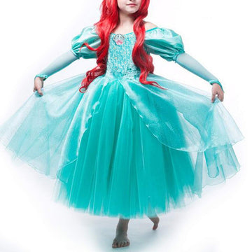 Tyhtym The Little Mermaid Costumes For Girls Princess Ariel Cosplay Halloween Birthday Dress Up Puffy Sleeves Ball Gown