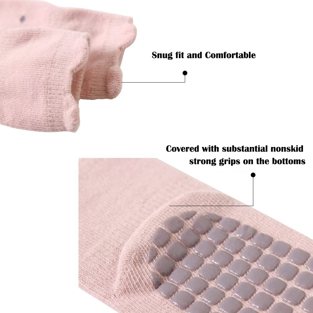 Exegawe Toddler Non Slip Socks, Cute Baby Socks With Grips Crew Socks 5 Pairs(L/3-5Y)
