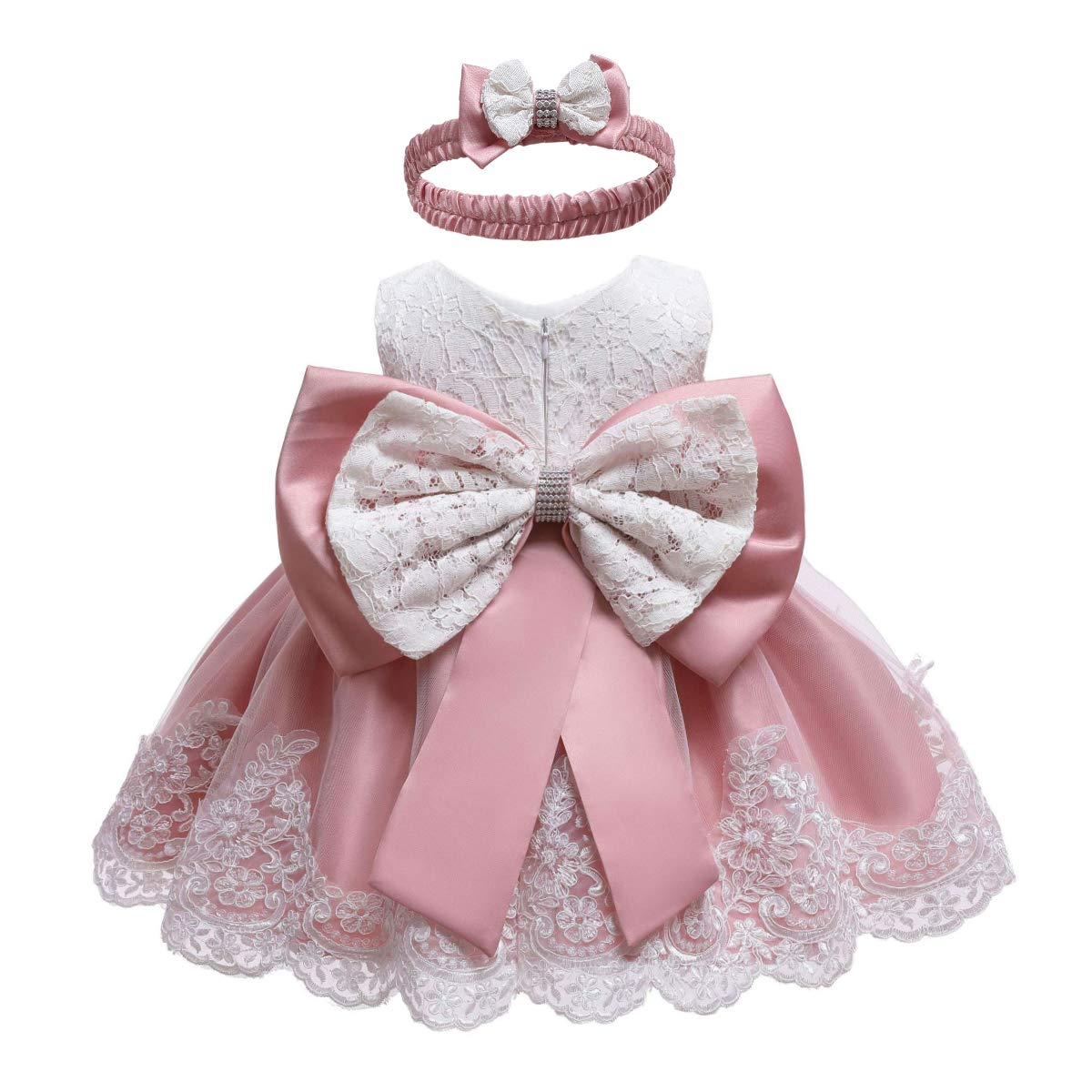 Baby Girls Christmas Embroidery Lace Dresses Infant Easter Halloween Wedding Formal Event Dress(Pink,24M)