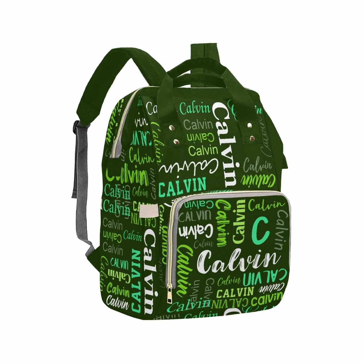 Custom Diaper Bag Backpack, Personalized Dark Green Backpack With Name Mummy Nappy Baby Bag Multifunctional Shoulders Bag Casual