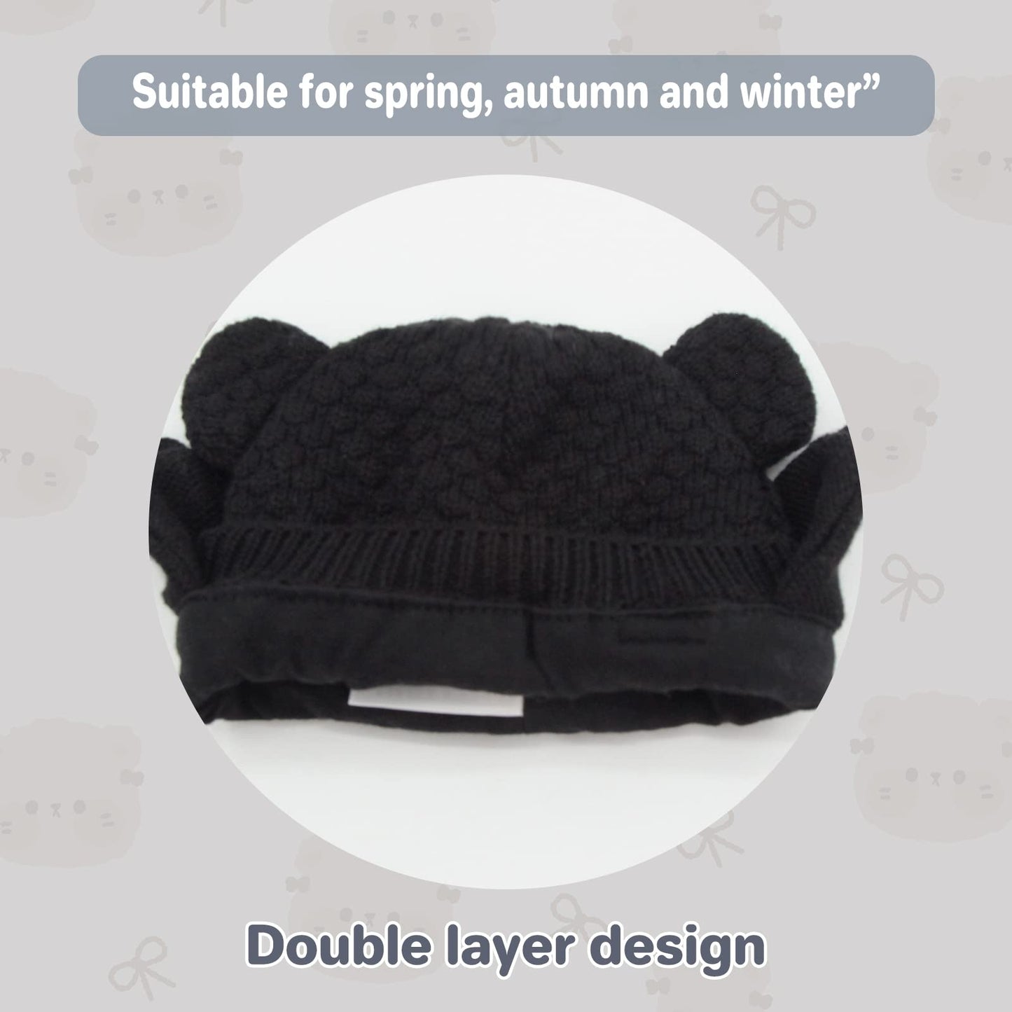 Duoyeree Kids Baby Hat Soft Warm Cable Knit Beanie Toddler Girl Fall Winter Hats(Black,0-6 Months)